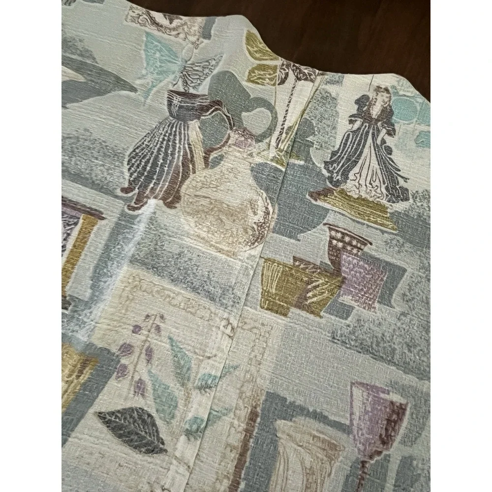 Vtg 1950's Barkcloth Fabric Butterfly Cameo PURPLE 6 Pieces & 3 Ties Faded *READ